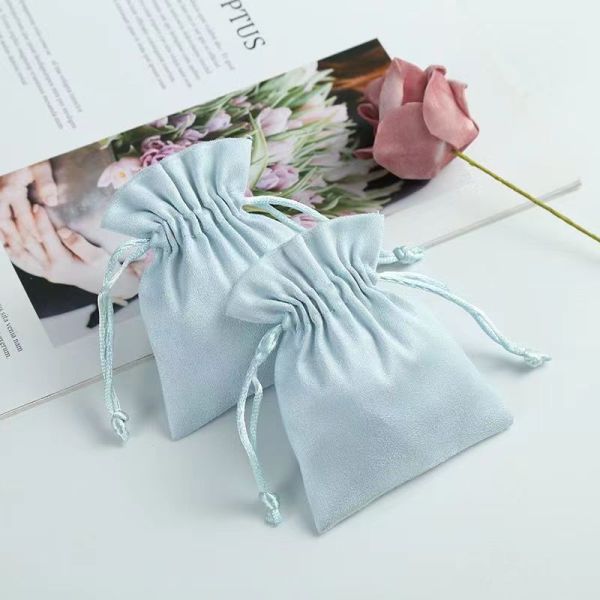 Acceptable OEM/ODM Custom Light Blue Velvet Drawstring Bag for Jewelry Organization