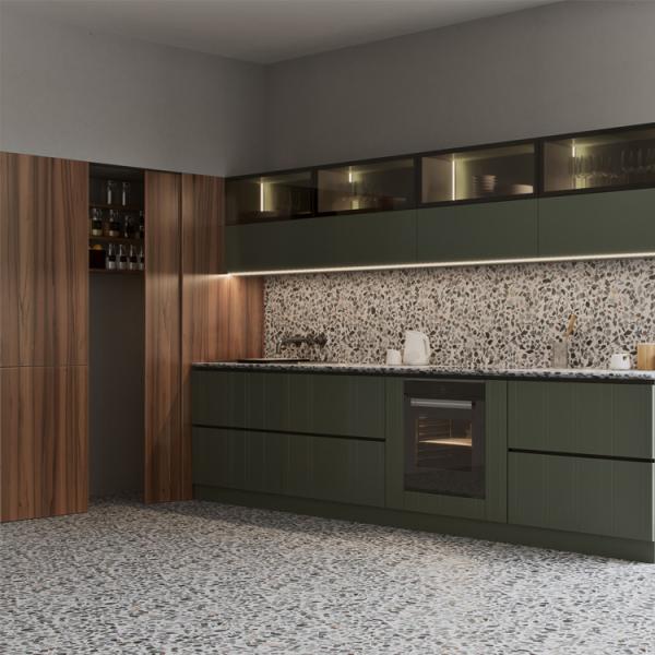 Mobília impermeável da cozinha para armários de cozinha do PVC da cor verde do apartamento