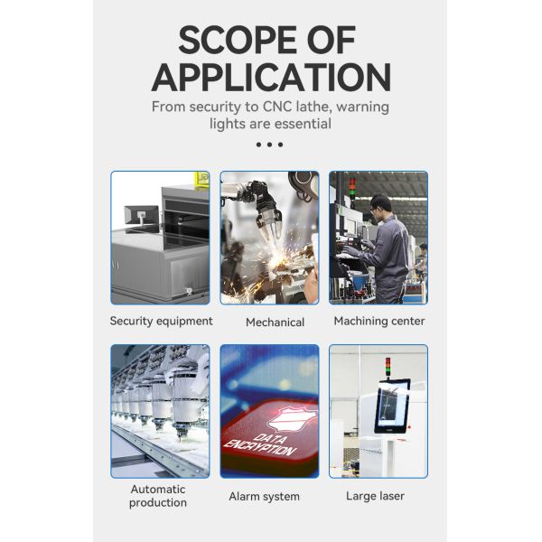 Lámpara de torre de señal RYG con ángulo de haz de 360° con zumbador, luces indicadoras de equipo de tres capas