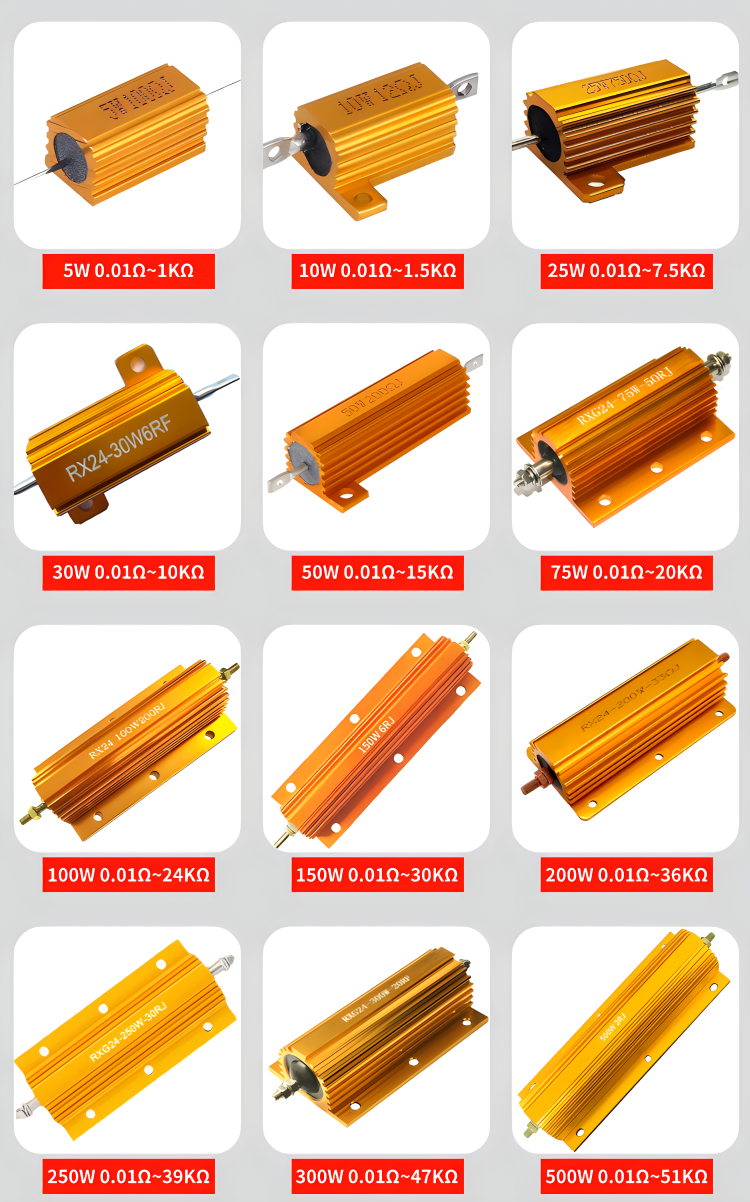 RX24 Высокопроизводительный проволочный резистор RXG24 300w 20 Ом Золотой корпус из алюминия Резистор теплорассеивания