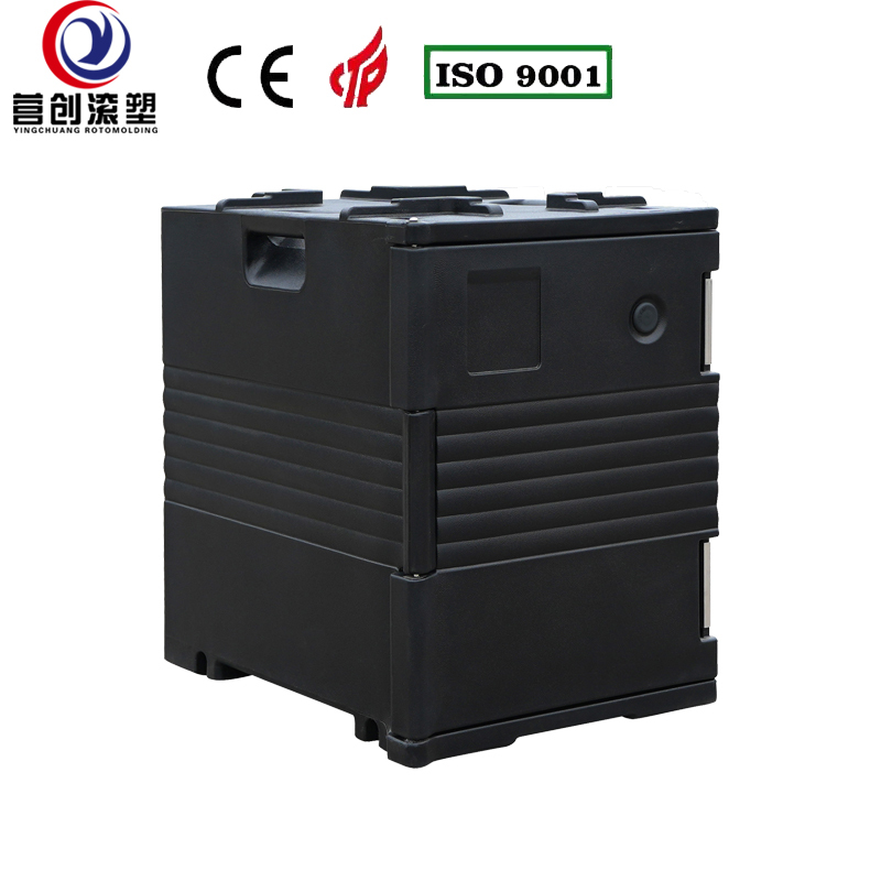 YINGCHUANG ROTOMOLDING OEM 90L Black Rotomolded Insulated Box With Small Casters, Thick PU Foam Hot & Cold Holding GN Pan Food Transport Cabinet For Central Kitchen Catering Canteen