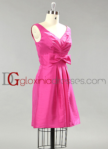 2013 A-line v-neck pleated short taffeta pink bridesmaids dresses BMGD3030