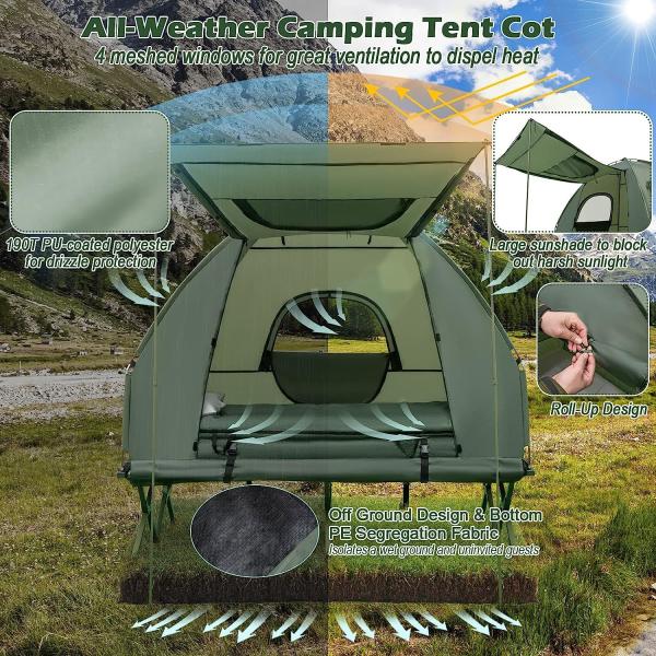 Camping Tent Cot, Folding Tent Combo Air Mattress & Sleeping Bag, Off-Ground Tent Shelter with Carry Bag for Hiking