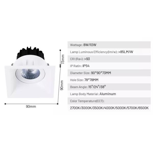 downlight пятна анти--боязни высоты Не-фликера 8W 10W квадратное, dimmable фары потолка IP54