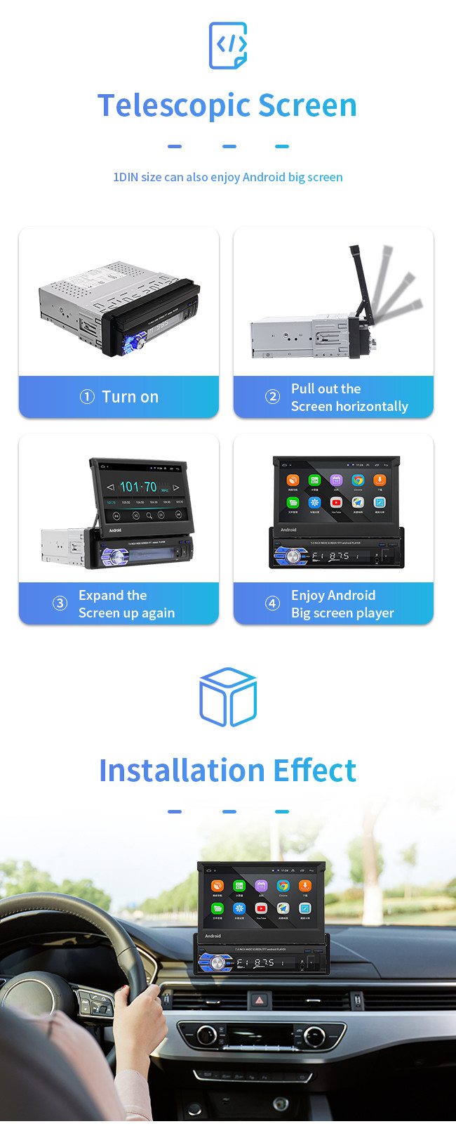 Игрок Wifi HD 1080P автомобиля экрана DIN андроида 1 планшета держателя автомобиля GPS 7 дюймов телескопичный