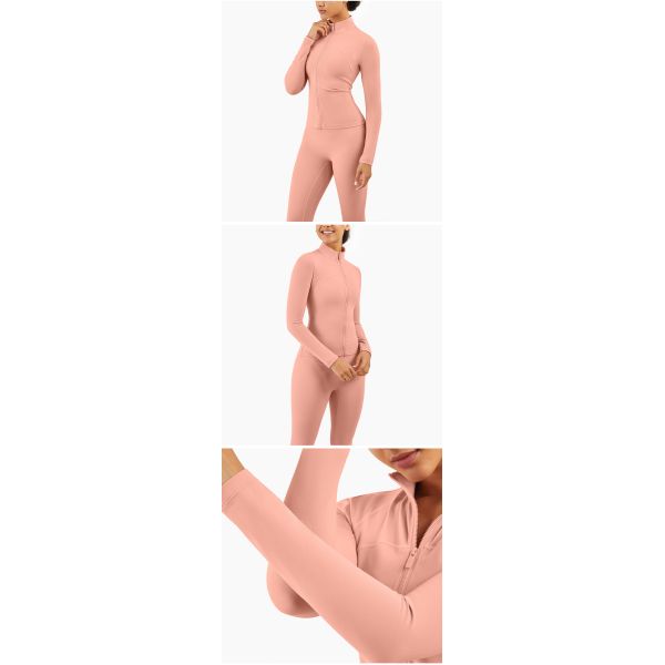 Шеи куртки 210gsm застежка-молнии йоги рукава спортзала Lulu женщин пригонка длинной высокой тонкая