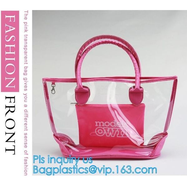 PVC tote shoulder bag for work and school, handle bag with long shoulder strap waterproof clear pvc tote bag, PVC Women