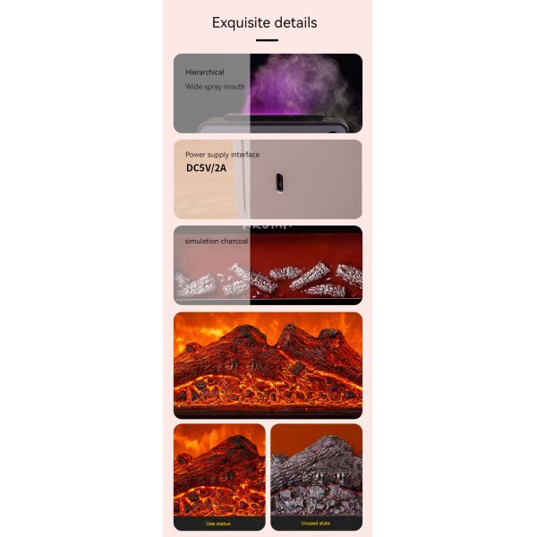 Plastic Material 3D Flame Aroma Diffuser USB Air Humidifier Fireplace Design For Hotel