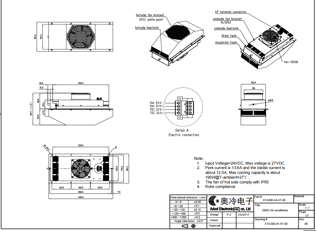 200W 24VDC Air conditioner are widely used in outdoor battery cabinet, indoor battery cabinet and other kiosk  which has the temperature and control request