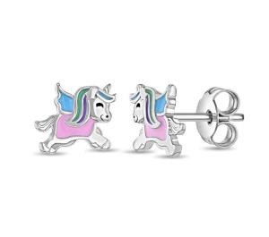 8*10mm Safely Enamel Colors Magical Unicorn 925 Sterling Silver Stud Children