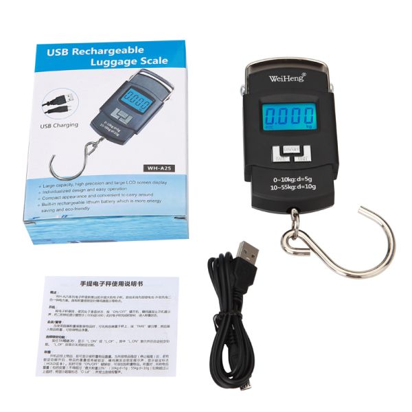 USB Recharging Portable Luggage Scale with Big Hook 55kg Maximum Weight Recommendation and Units in kg