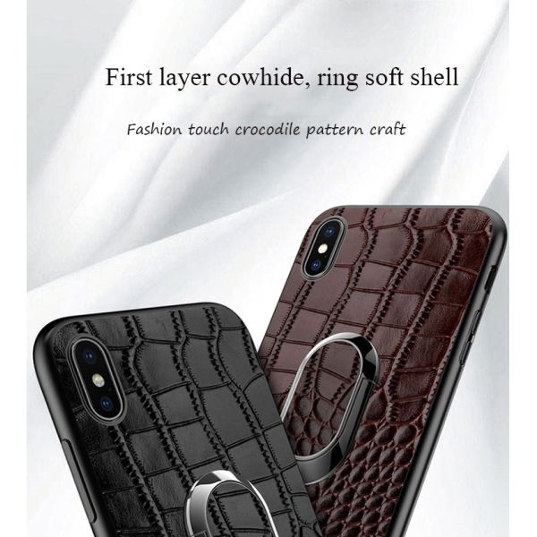Café Anel Magnético Único Crocodilo Cobertura de telefone de couro genuíno para iPhone 15 Pro Max