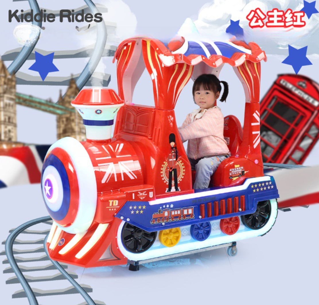 Venta caliente Juegos divertidos operados con monedas Swing Kiddies Rides British Train Kids Machine