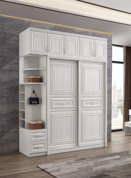 Eco Friendly White Wooden Wardrobe With Sliding Door Washable Height 20cm