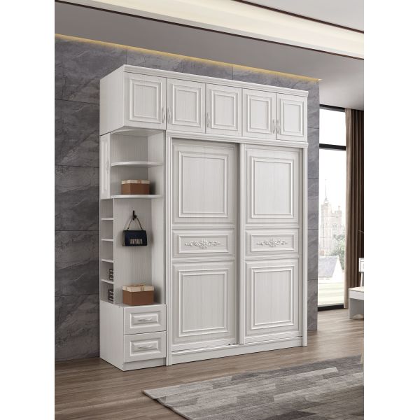 Eco Friendly White Wooden Wardrobe With Sliding Door Washable Height 20cm