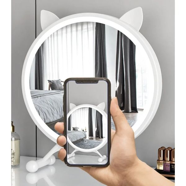 adjustable three levels light and mirror angle Desktop Smart LED cat ear make-up mirror light (WH-MR-94)