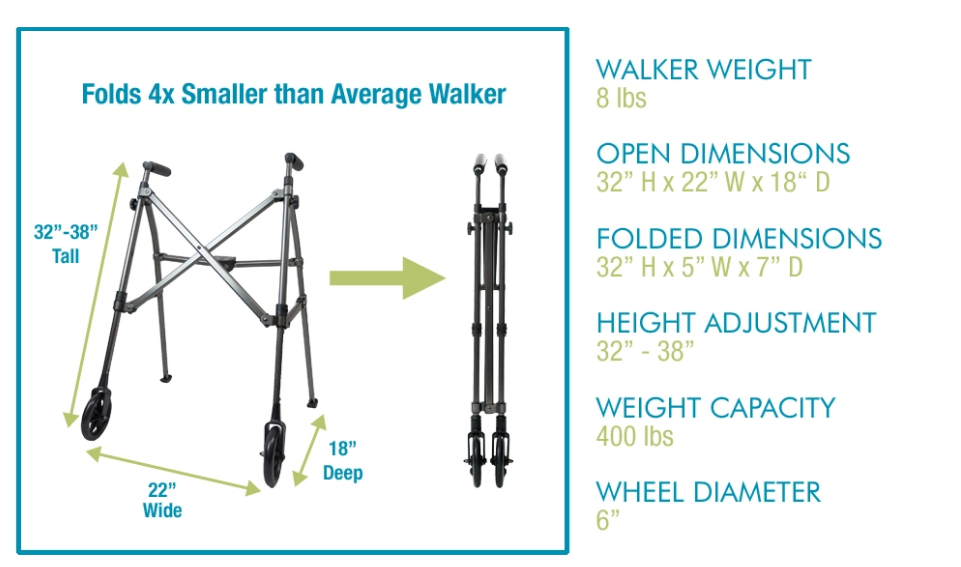 Space Saver Medical Folding Walker For Adult Travel Walking Aids 400lbs