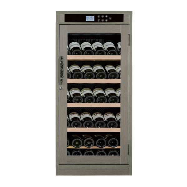 Gray Wood Finish Kitchen Wine Cooler Cabinet with Digital Temperature Control and LED Interior Lighting