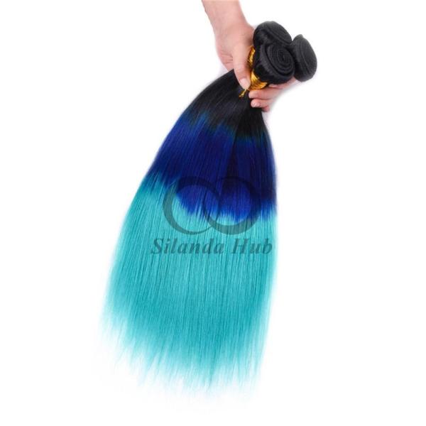 #T1B/Blue/Light Blue Straight Remy Human Hair Bundles Sew In Weave Bundles Brazilian Bundle Deals