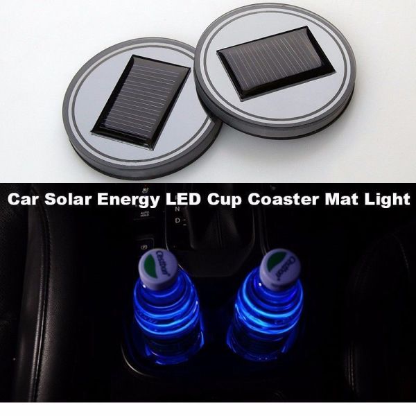 Solar Energy Car Truck Cup Holder Bottom Pad LED Light Cover Mouldings Trim