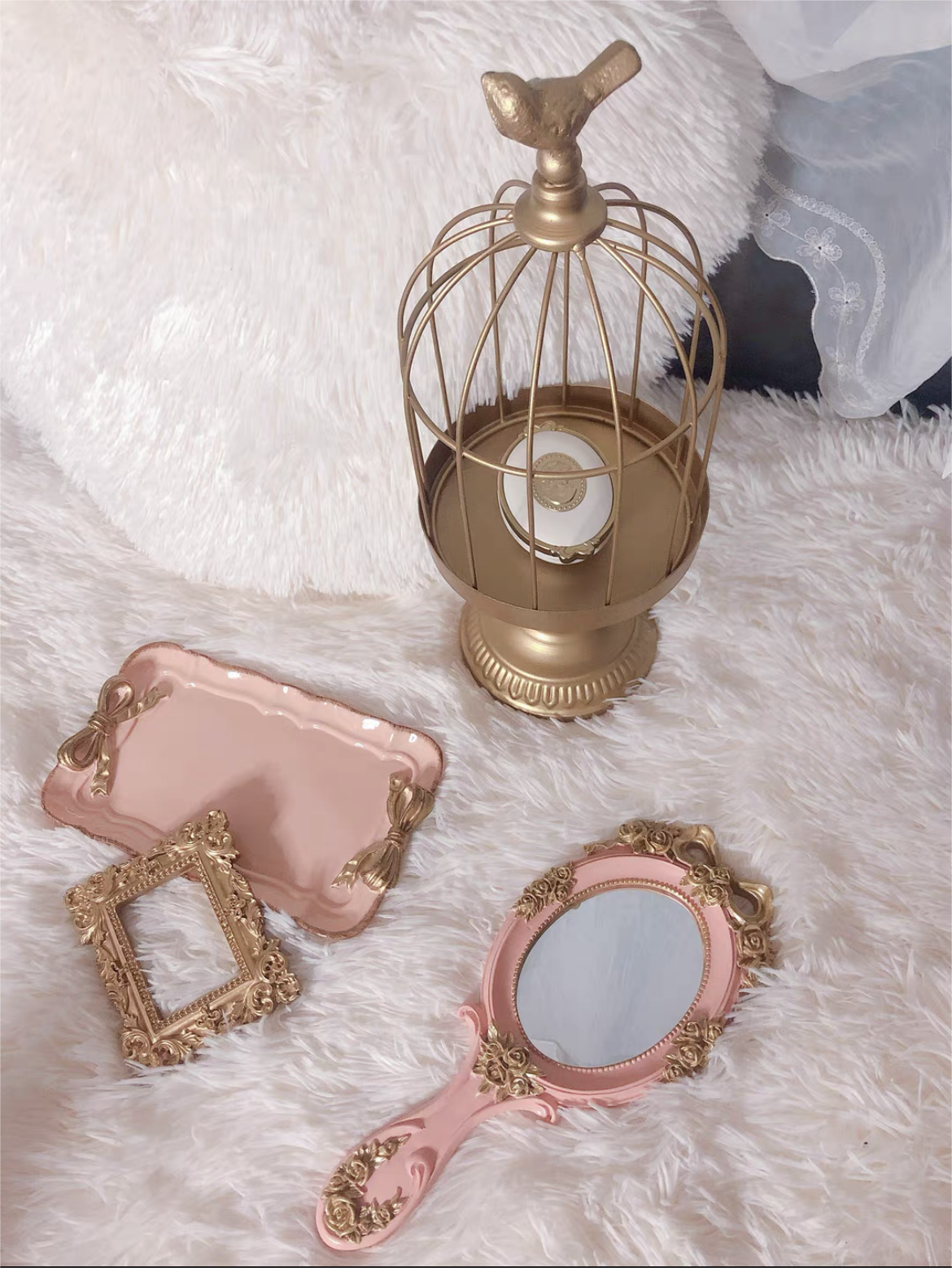 Functional Wood Glass Vintage Handheld Makeup Mirrors Portable Retro Mirror for Girls