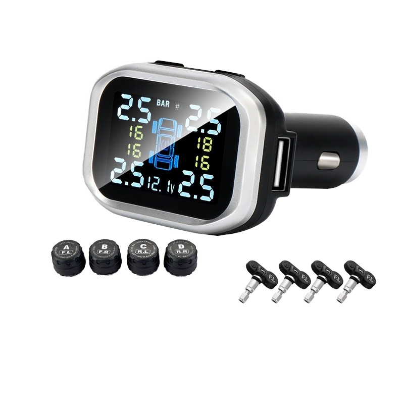 JYS 12V Universal Fitment Tire Pressure Monitor TPMS Sensor with Lighter Adapter Programmable 1Y Warranty
