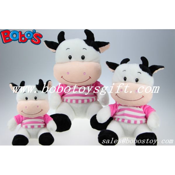 High Quanlity Plush Cow Toy With Baby Smile Face And Pink T-shirt