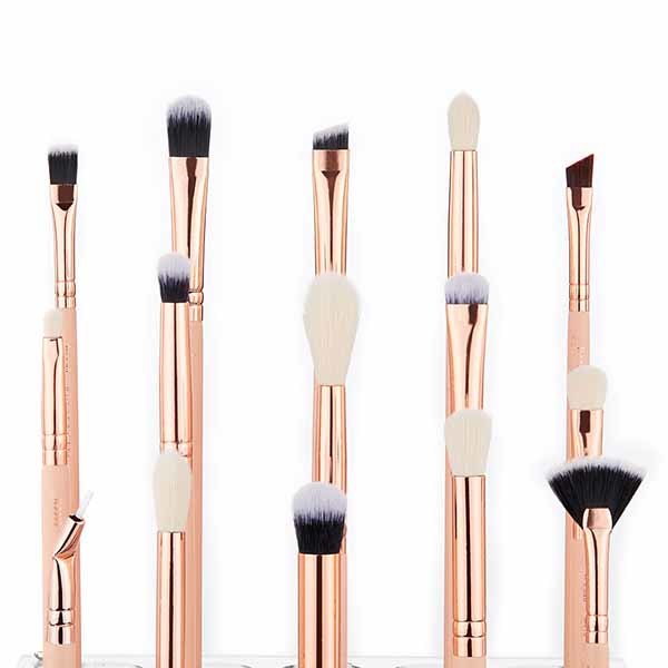 Jessup Wood Handle Essential Eye Makeup Brushes Glossy Aluminum Ferrule