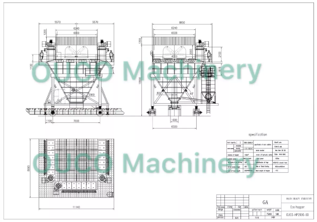 Tolva portuaria montada sobre carriles del carril de la capacidad regular del movimiento 750TPH