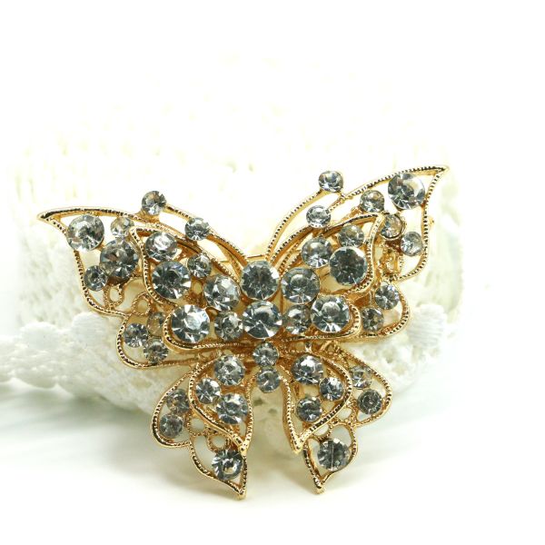 Fashion Gold Butterfly Brooch , Diamond Butterfly Pin 5cm×5.5cm Size