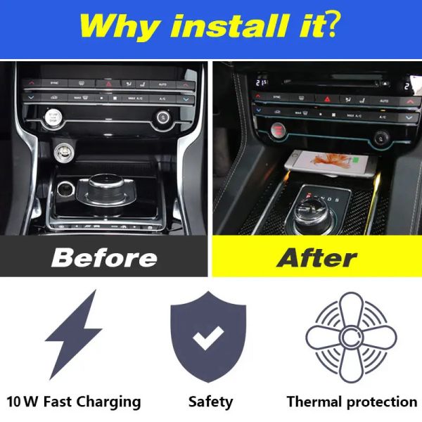 Автомобильное беспроводное зарядное устройство Qi для Jaguar F-Pace / Xf X260/ XE 10w Быстрая зарядка телефона