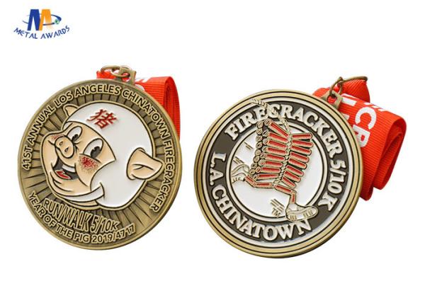 5K Running Race Medal With Pig Relief Antique Gold Plating Both Side Design