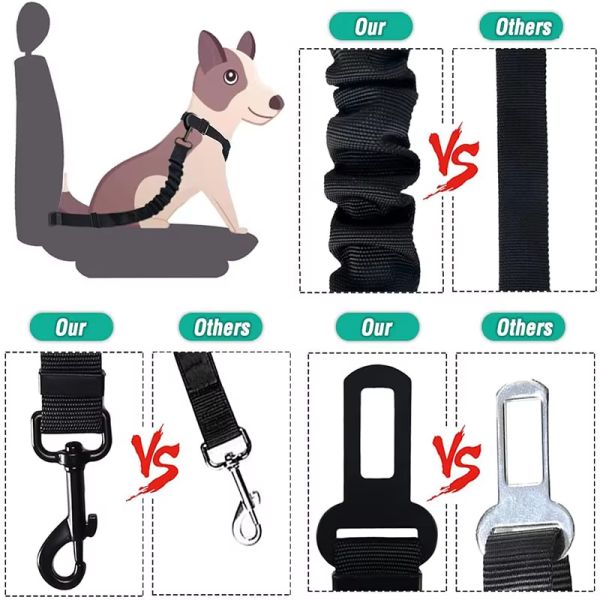 Cinturones de seguridad ajustables para perros con logotipo personalizado, cinturones de seguridad para el coche extensibles para perros