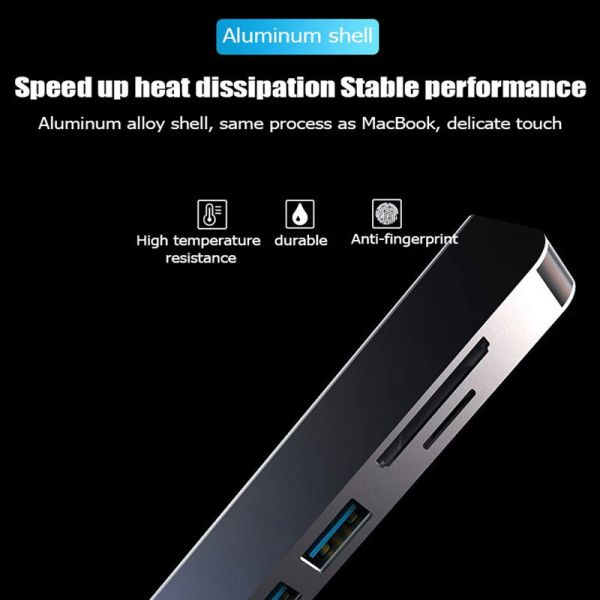 6 Port Multi Type C Hub Hdmi USB 3.0 PD TF SD Docking Station