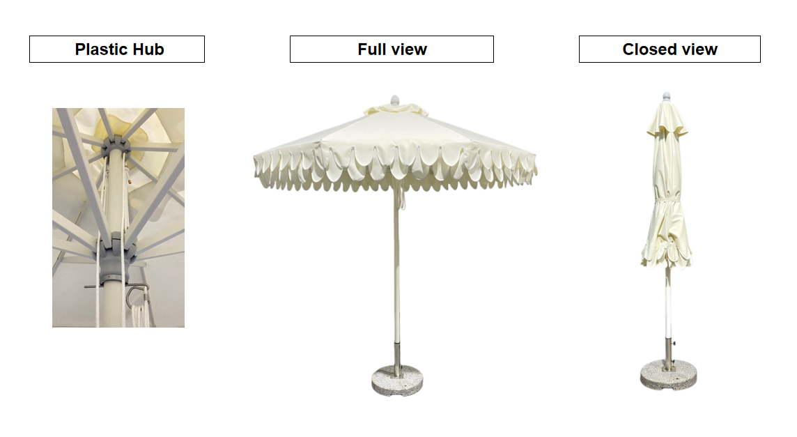 9FT Octagonal White Umbrella with Double Scalloped Fringe for Patio Deck  Garden
