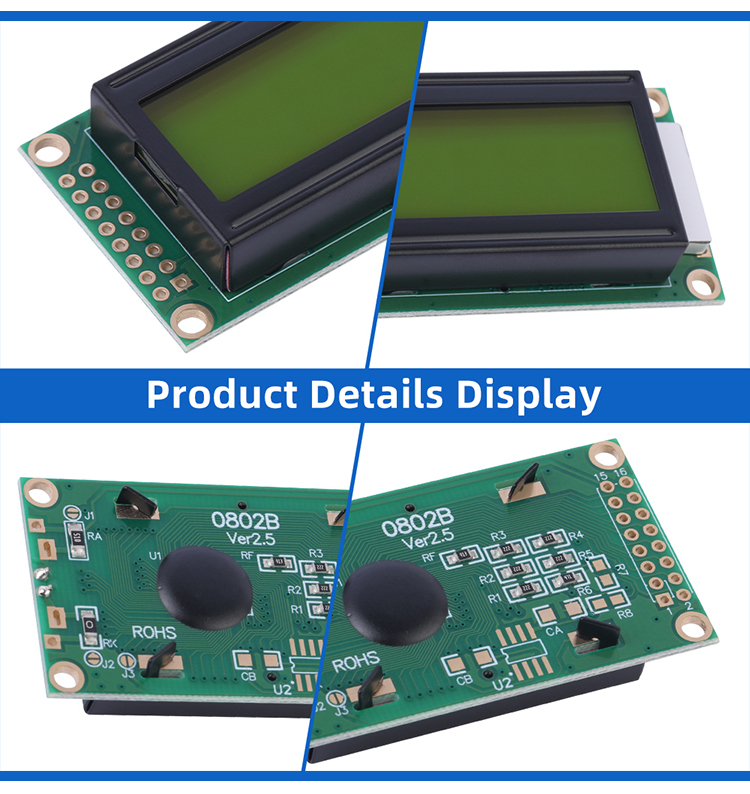 Persian Yellow Green Film 0802B Character LCD Module Three Year Warranty LCM Display Module