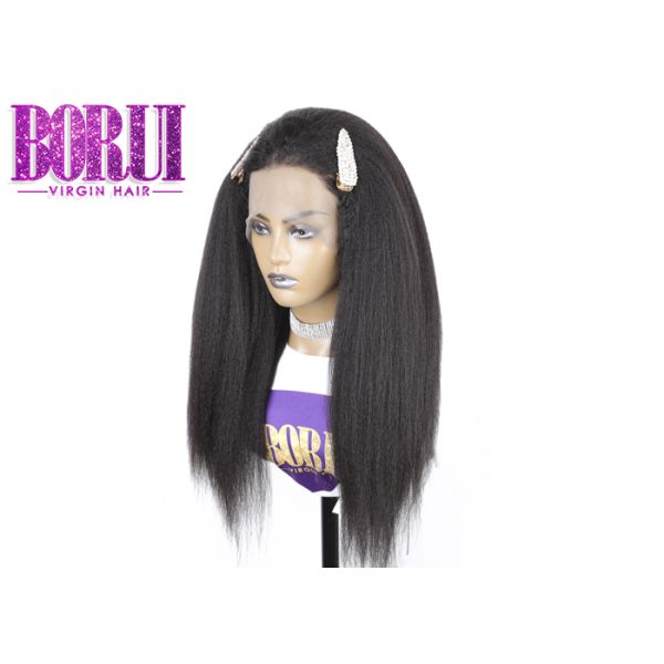 Malaysian Preplucked Kinky Straight Lace Frontal , Virgin Long Lace Front Wigs Human Hair