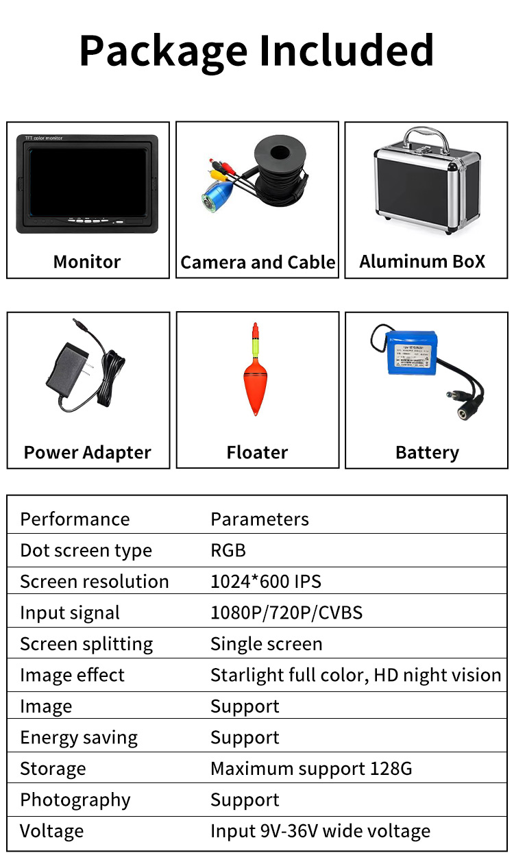 Underwater Fish Finder Monitor IP68 Waterproof Camera HD 720P 7.0'' Inch IPS Screen 30M Cable 12pcs Leds Camera for Sea Fishing