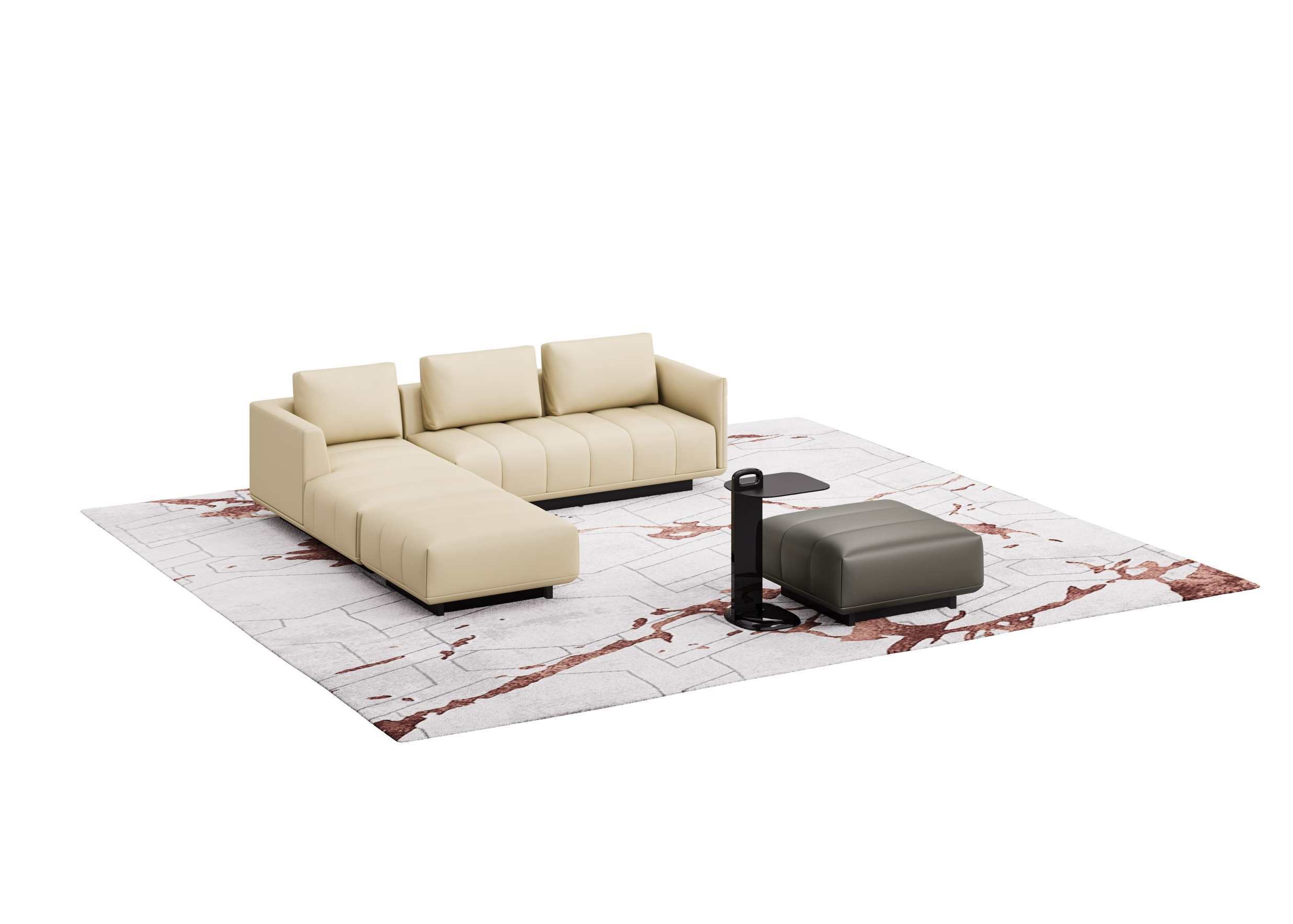 Star II Lounge Sofa Modular with Light Leather, Dark North American Walnut, and Double C-shaped Legs