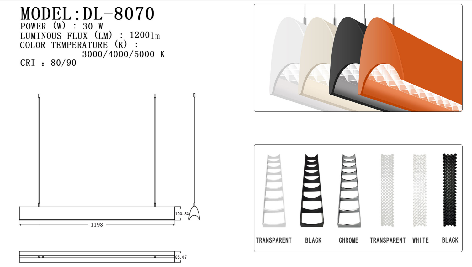 Bright LED Linear Light 14W 30W Suspended Mounted 1200mm Aluminum Profile Pendant Lighting Ceiling Light hanging