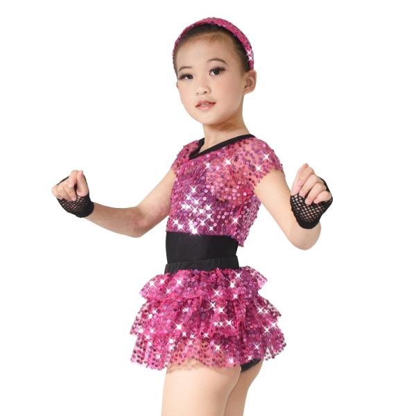Children Girls Dance Outfit Sequin Jazz Dance Clothes Sleeveless With Tank Top Tiers Skirt Black Leotard