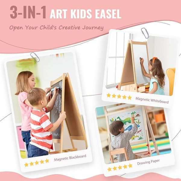 Solid Wood Adjustable Double Side Art Drawing Standing Chalkboard with Pine Material