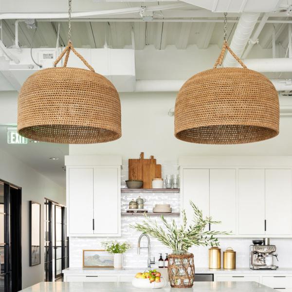 3500K Creative Rattan Pendant Light Switch Control For Living Room