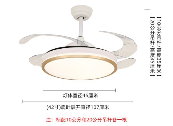 usine de gros moderne 42 pouces rétractable chandelier Ventilateurs de plafond rond Dimmable Led Ventilateur de plafond avec lumière et télécommande pour le salon chambre à coucher