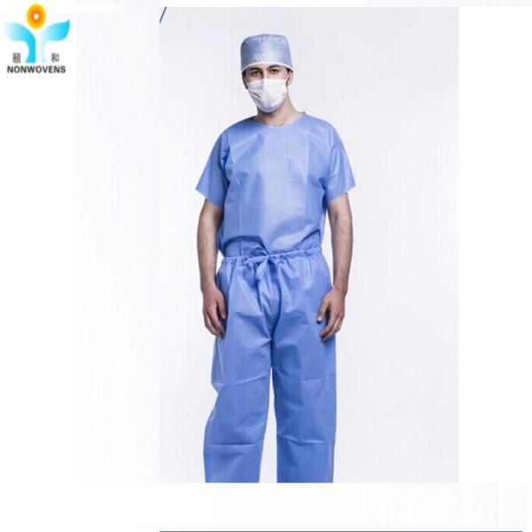 Round Collar Disposable Protective Scrub Suit With Pants For Patient Breathable