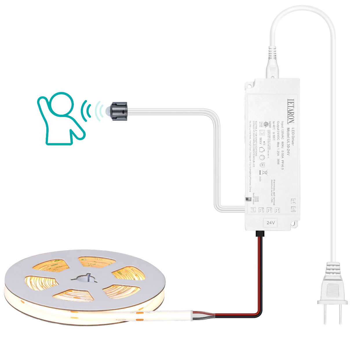 3000K Warm White COB LED Under Cabinet Lighting Strip with PIR Motion Sensor Switch & Driver Kit