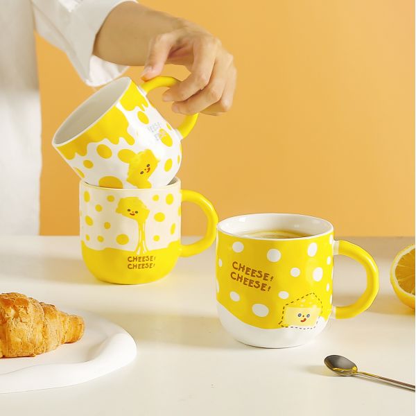 Taza de cerámica con dibujos de queso, pareja, taza para estudiantes, taza creativa con flores, taza de café para oficina