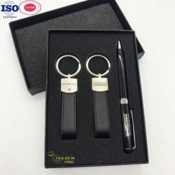 Random Combination Promotional Business Gifts Pen Leather Metal Keychain Card Holder Set