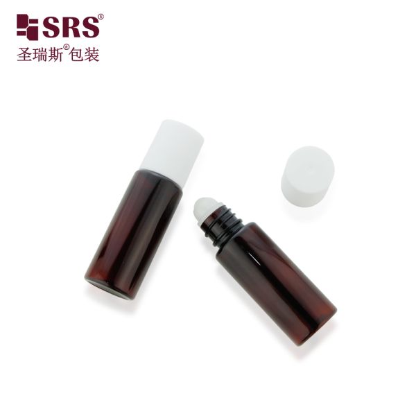 Eco-friendly 15ml 20ml Amber Plastic Roller Bottle With White Cap For Liquid Formula For Cosmetics