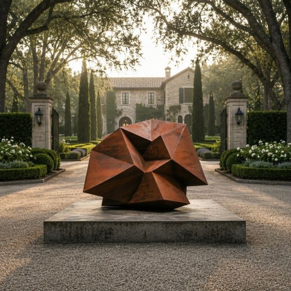 Large Abstract Corten Steel Geometric Sculpture Modern Outdoor Polyhedron Art Statue Garden Park Plaza Hotel Landscape Decor